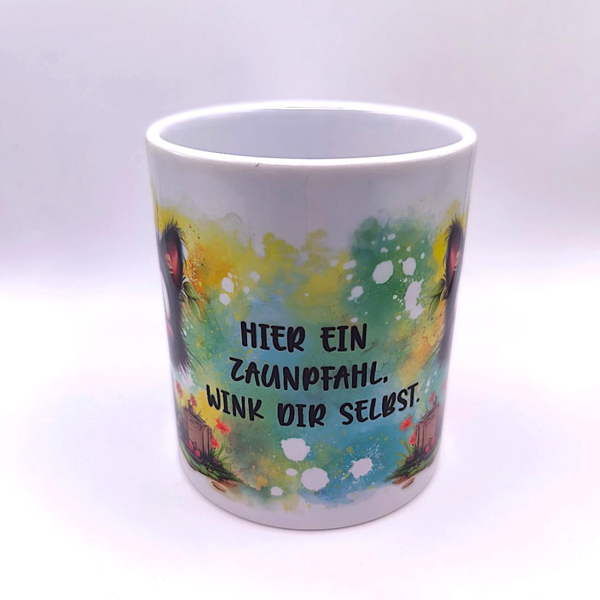 Preview: Tasse schwarze Katze mit Zaunpfahl